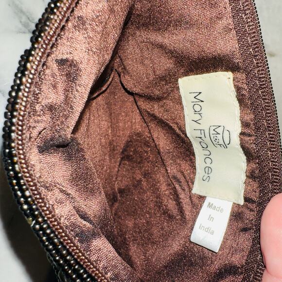 Mary Frances Brown Gold Beaded Cross Phone Bag Handbag Purse Crossbody Clutch - Picture 5 of 10